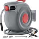 Retractable Air Hose Reel with Air Blow Gun, 3/8 In 65 ft Any Length Lock Air Compressor Hose Reel with Handle,180 Swivel Wall Mount for Garage