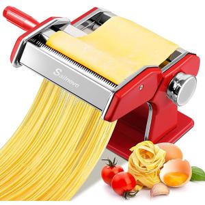 Sailnovo Pasta Maker Machine, 180 Roller Pasta Maker, 9 Adjustable Thickness Settings 2-in-1 Noodles Maker with Rollers and Cutter, Perfect for Spaghetti, Fettuccini, Lasagna or Dumpling Skin Red