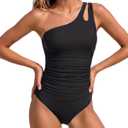 Holipick One Shoulder One Piece Swimsuit for Women Tummy Control Bathing Suits Modest Full Coverage Keyhole Swimwear, Large