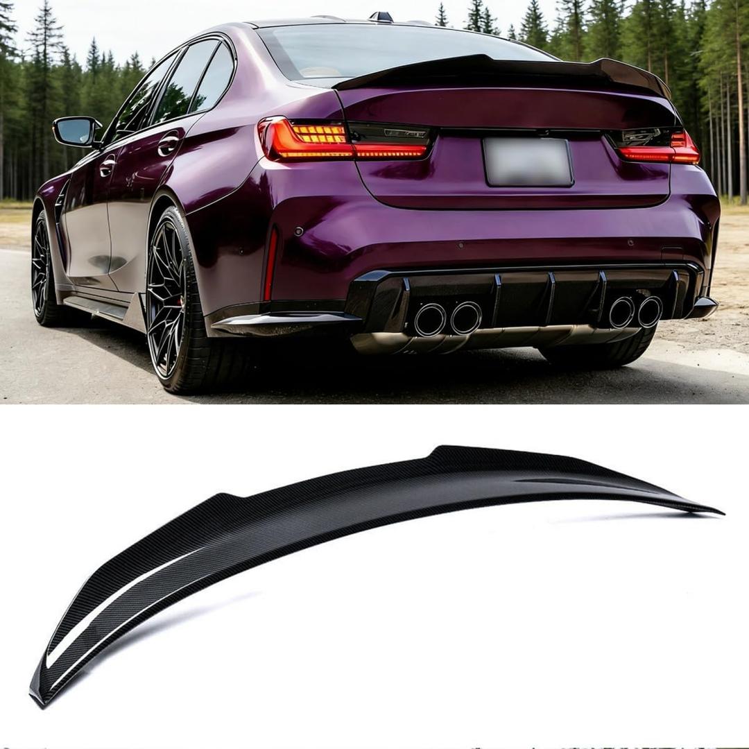 Rear Spoiler Compatible with BMW G20 3 Series & G80 M3 2019-2025, PSM Style Carbon Fiber Pattern Trunk Exterior Duckbill High Kick Tail Deck Lid Wing Lip Splitter 320i 330i 330e M340i M3