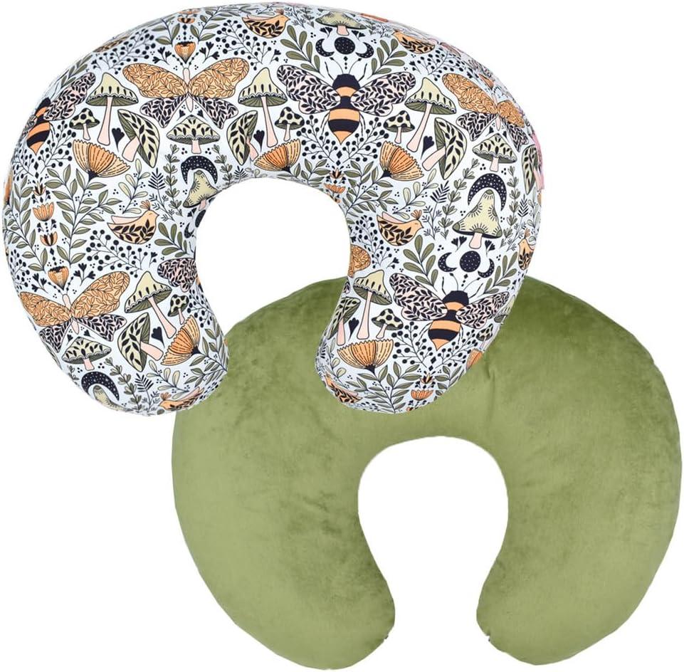 Nursing Pillow Cover, Soft Stretchy Nursing Covers for Breastfeeding Pillows, 1 Pack Floral Reversible Removable Slipcover for Baby Boy and Girls