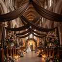 10 Panels 5ft(W) x 20ft(L) Brown Ceiling Drapes for Wedding Parties, 60"W x 240"L