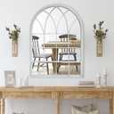 Arched Window Wall Mirror, Cathedral Style, Distressed White, 35 Inch Farmhouse Grid Windowpane Mirror for Living Room Fireplace Entryway Bedroom Bathroom (35.4"L x 25.6"W)