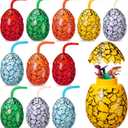 Maxcheck 12 Set Dinosaur Party Favor Cups with Lids and Straws Dino Cups for Kids 10 oz Crack Dinosaur Egg Bottles for Dino Theme Birthday Party Supplies Decorations