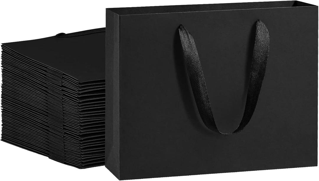 BagDream Black Gift Bags 25 Pack 10.6x3.1x8.3 Heavy Duty Kraft Paper Bags with Handles for Boutique, Wedding Party Favor Bags, Grocery Retail Merchandise Bags Medium Gift Paper Sacks