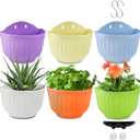 DEAYOU 6 Pack Wall Planter Hanging Flower Pot, Window Hang Indoor Outdoor Plant Basket for Fence, Railing Resin Pots with S Hooks and Drainage Meshes, Half Round Herb Holders for Garden