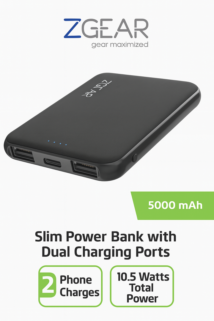 Zgear Slim power bank with DUAL Charging Ports