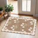 Front Door Mat Outside Entrance - 2x3 Floral Non-Slip Washable Doormat Indoor Outdoor Mat Tan Neutral Farmhouse Scalloped Entry Rug Small Throw Rugs for Entryway Kitchen Front Porch Decor (Flower - Brown)