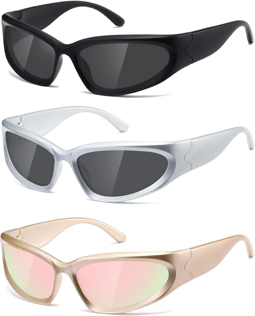 kimorn Y2K Wrap Around Polarized Sunglasses Womens men Swift Oval Fashion Sport Shades Sun Glasses K1273 (Matte Black/Silver Grey/Champagne Gold)