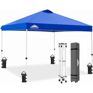 EAGLE PEAK Pop Up Canopy Tent with Wheeled Carry Bag, 8 Stakes, 4 Ropes, 4 Weight Bags, Easy Set Up Tent Canopy, 10x10 ft, 100sqft of Shade, Blue