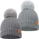 2-Pack Baby Hats for Girls, Boys - Stretchy Baby Beanies, Cute Newborn & Toddler Winter Hat, Soft & Warm Pom Pom Beanie for Infant, Toddler, Boys, Girls 6-36 Months (Steel, M)