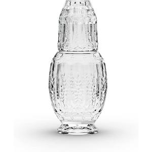 Elle Dcor Vintage Bedside Water Carafe with Tumbler  Elegant Pitcher and Matching Drinking Glass Doubles As Lid For Guest Room, Office, or as a Gift, 4.7x10.4, Clear