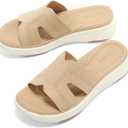 UBFEN Womens Platform Sandals Comfortable Walking Slide Soft Cushioning Footbed Casual Dressy Wedge Sandals (Beige)