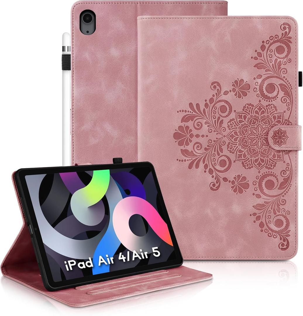 Mantala Funda para for iPad Air Case 4th Generation, Soft Touch Faux Leather with Card Slots and Kickstand, Water-Proof Precise Cutouts Compatible with iPad Funda para iPad Air M2 11 inch Case Pink