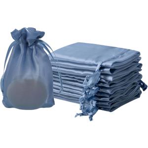 QIANF 20 Pcs Smoke Blue Small Organza Bags 4X6 inch for Wedding Favors with Drawstring, Mini Mesh Gift Bags Jewelry Pouch for Candy Bridal Shower Party Favor Baby Shower Christmas