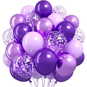 Purple Balloons,50Pcs 12 Inch Metallic Lavender Black Purple Confetti for Princess Girl Birthday Bridal Shower Wedding Anniversary Party Supplies
