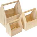 Cregugua Set of 3 Unfinished Wooden Carrier Nesting Wood Craft Box with Handle for Storage