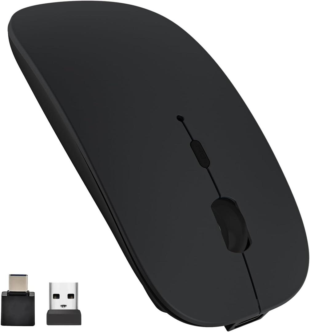 SUNGI Bluetooth Wireless Mouse Dual Mode(Bluetooth5.2+USB),Silent Rechargeable mice with USB-C to USB Adapter for MacBook, Laptop, Tablet, iPad, PC, macOS, ChromeOS, Android, Windows,(Black)