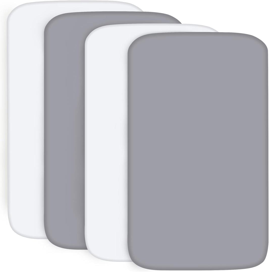4-Pack Fitted Crib Sheets for Boys and Girls - Breathable, Soft Microfiber Baby Sheets in Grey and White