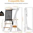 COSYLAND Toddler Standing Tower Foldable Toddler Kitchen Step Stool | Adjustable Height Folding Step Stool for Kids Learning & Cooking - Ages 18 Months to 6 Years with Safety Net Natural & White, 16.73"D x 35.4"W x 0.01"H