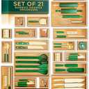 Grow Forward Bamboo Drawer Organizer Boxes - Set of 21 Wooden Drawer Organizers for Kitchen, Bathroom, Office, Desk, Vanity, Makeup - Non-Slip Junk Drawer Organizer Trays for Storage and Organization