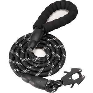 GEIT 2/4/5/6FT Dog Leash, Heavy Duty Rope Leashes, Reflective Nylon Pet Lead with Aluminum Quick Release/Locking Tactical Frog Clip for Small Medium and Large Dogs, Black, 1/2 inch