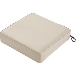 Classic Accessories Montlake Water-Resistant 25 x 25 x 5 Inch Outdoor Seat Cushion, Durable Patio Furniture Cushion with Straps,Antique Beige, Outdoor Cushion Cover