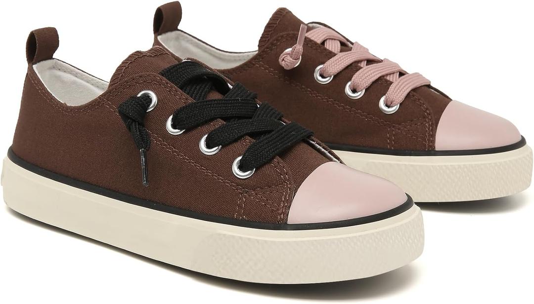 Toddler Little Kid Cushioned Canvas Shoes Slip On Sneakers Soft and Durable (Brown)