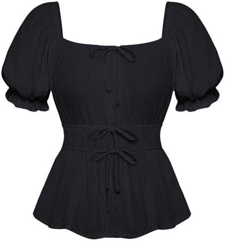 Scarlet Darkness Women Renaissance Shirt Puff Sleeve Square Neck Peasant Pirate Blouse,M