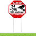 Kichwit Video Surveillance Sign No Trespassing Reflective Metal Sign, Octagon Shaped, Aluminum Yard Sign with Stakes, Measures 11.8" x 11.8"