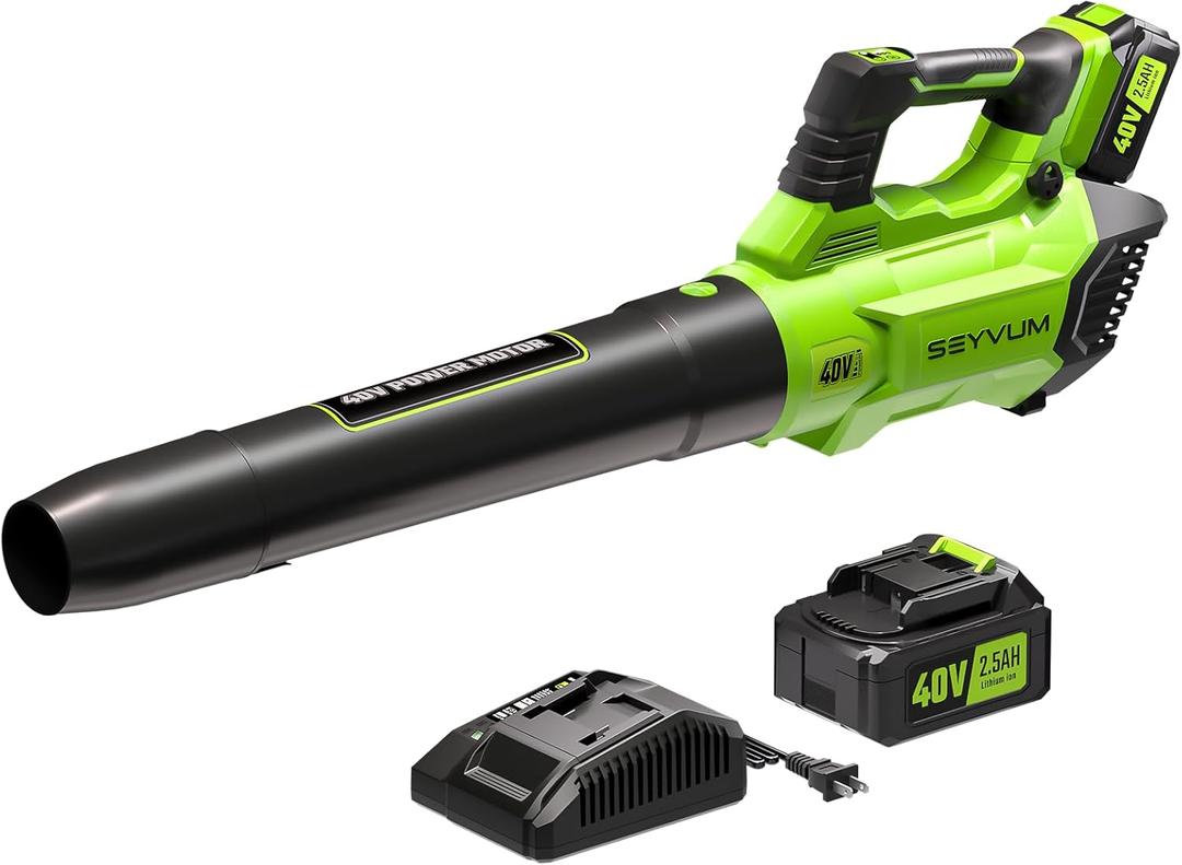 SEYVUM 40V Leaf Blower Cordless - 600CFM 165MPH, Electric Leaf Blower with Upgrade 40V 2.5Ah Battery & Charger, Blower for Lawn Care with Shoulder Strap - 3 Speed Mode for Leaf/Dust/Snow Blowing