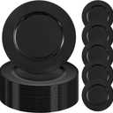24 Pcs Black Charger Plates Bulk,13 inch Round Beaded Plate Chargers for Dinner Plates, Decorative Dinner Chargers Plastic Table Chargers for Wedding Holiday Party Baby Shower Event Decoration (Black)