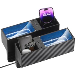 Heart Horse Car Seat Gap Filler Abyss Effect Atmosphere Light, Seat Gap Filler Organizer Box with USB and Type-C Charging Ports, Card Coin Storage Car Interior Accessories 2PCS