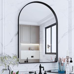 Suidia 26" x 38" Bathroom Mirror, Bathroom Vanity Mirror Metal Framed, Wall-Mounted Mirrors for Bedroom, Living Room, Entryway, Hallway, Black, Arch Style