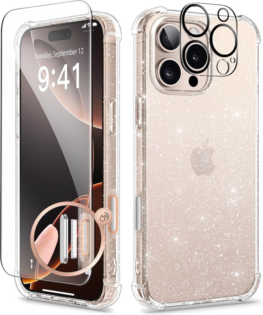 GVIEWIN for iPhone 16 Pro Max Case Floral, with Screen Protector & Camera Lens Protector,[Non Yellowing] Slim Shockproof Clear Phone Protective Cover for Women, Flower Pattern Design 6.9" (Twinkle Clear)
