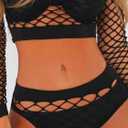 3 x Women's Mesh Lingerie Fishnet Babydoll Mini Dress Bodysuit See Through Shirts Long Sleeves Lingerie Bodysuit Cover Up (Black)