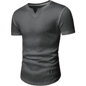 JMIERR Mens Muscle Slim T Shirt V-Neck Longline Henley Shirt Gym Workout Athletic Tee Shirts, Size Small