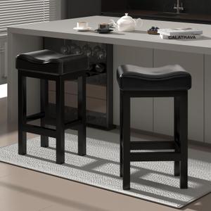 Bar Stools Set of 2, 30 Inch Counter Height Bar Stools for Kitchen Island, Faux Leather Thick Saddle Seats & Heavy Duty Metal Base, Easy Assembly (Black,30 inch)