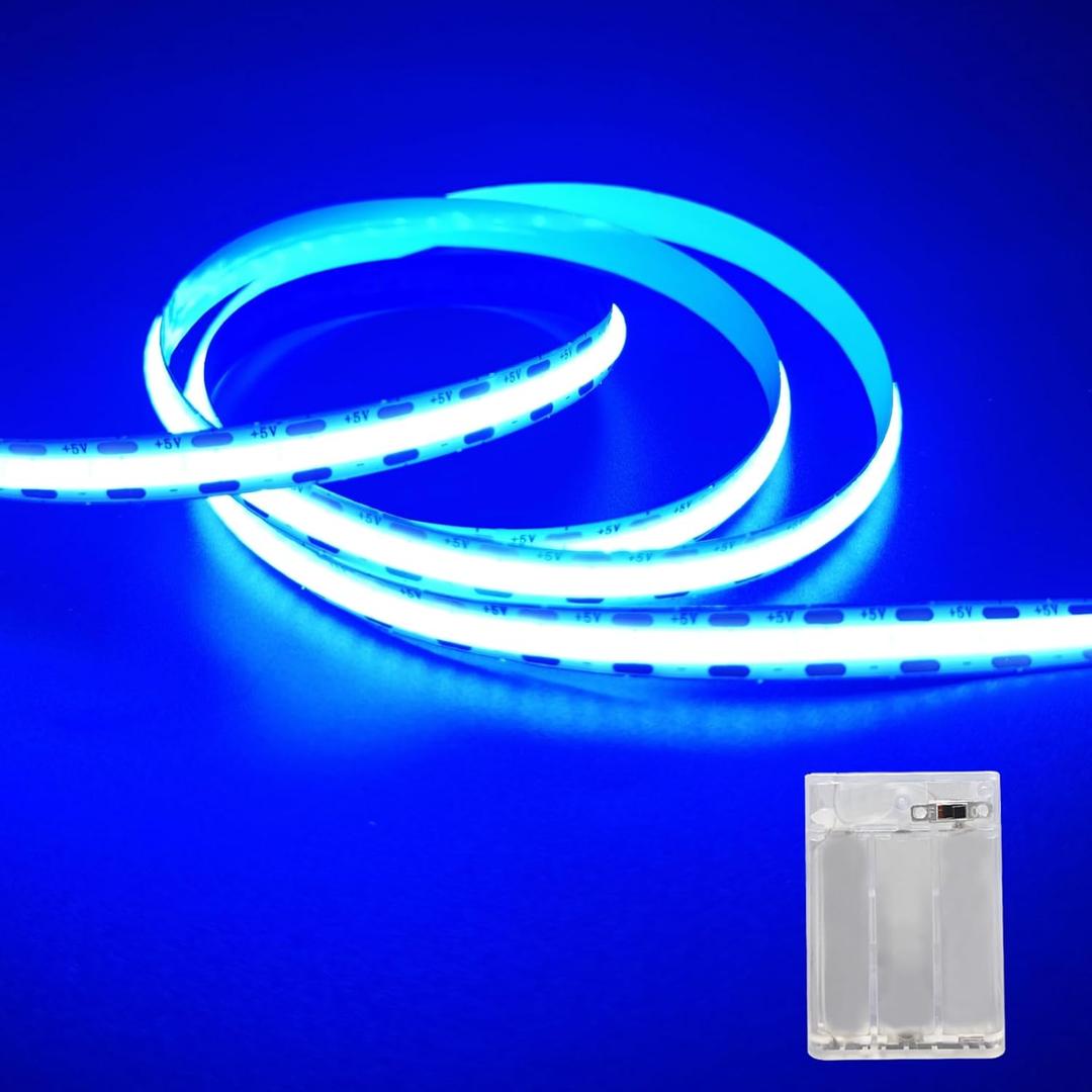 Battery Powered LED Strip Lights, 3.3FT COB LED Strip Light, Battery Operated LED Lights, Ice Blue LED Strip Lights Battery Powered for Closet, Cabinet, Shelf, Kitchen, DIY Lighting (3.28FT x1), Ice Blue
