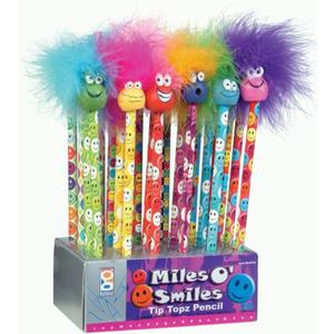 Raymond Geddes Miles O'Smiles Tip Topz Number 2 Pencils For Kids With Pencil Toppers (Pack of 24)