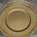 Okllen 12 Pack Gold Charger Plates, 13" Round Dinner Charger Plates with Embossed Rim for Catering, Wedding, Tabletop Decor