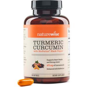 NatureWise Turmeric Curcumin 500mg with Black Pepper Softgels - Extra Strength, Enhanced Absorption - 95% Curcuminoids & BioPerine for Immune Support - Gluten-Free, Non-GMO - 90 Count [3-Month Supply]