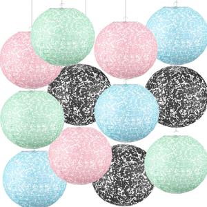 12 Pieces Large Pastel Paper Lanterns, 8 Inch Hanging Paper Lantern Composition Notebook Lantern Pastel Classroom Decor, Classroom Office Back to School Decorations(Black Pink Blue Green)