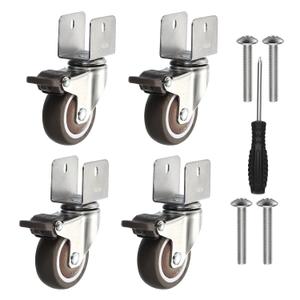 PATIKIL 2" Swivel Caster Wheels with 1" U Bracket, 4 Pack 360 Rotation Swivel Wheel with Brake Total Load 165lbs Locking Caster for Cabinet Furniture Table Replacement
