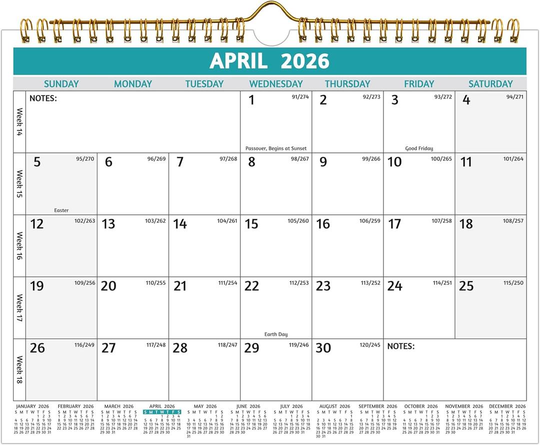 4 x Wall Calendar 2026-2027  Run Now to Jun 2027, 11 x 8.5 In, 20 Months Calendar, Small Monthly Calendar 2025-2027 Wall, with Thick Paper, Holidays, Julian Dates  Notes, Colorful Design