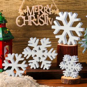 Blulu 4 Pcs Winter Wooden Snowflakes Decor Tabletop Decorations Christmas Snowflake Signs Winter Wooden Xmas Standing Table Sign Christmas Fireplace Decoration for Party Birthday(White)
