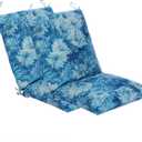 Set of 2 Outdoor Dining Chair Cushions, Patio Seating Cushions, 38x18x4.5 inch, for Garden Patio Furniture (Blue Monet Garden)