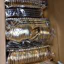 PULOTE 300PCS Gold Plastic Silverware Set Disposable - Heavy Duty Gold Utensils Set - Plastic Cutlery Disposable - Include 100 Knives, 100 Forks, 100 Spoons for Party & Wedding