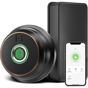 GeekTale Fingerprint Deadbolt with App, Smart Deadbolt Lock for Front Door, Keyless Entry Door Lock, Biometric Deadbolt, Electronic Door Lock, Auto Lock (Black)