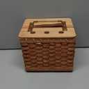 Bamboo Crochet Bag Organizer, 8.7 x 7.5 x 7 in Wooden Woven Yarn Storage Basket for Knitting & Crochet Supplies, Portable Yarn Holder for Skeins, Hooks & Needles, Natural Wood Color